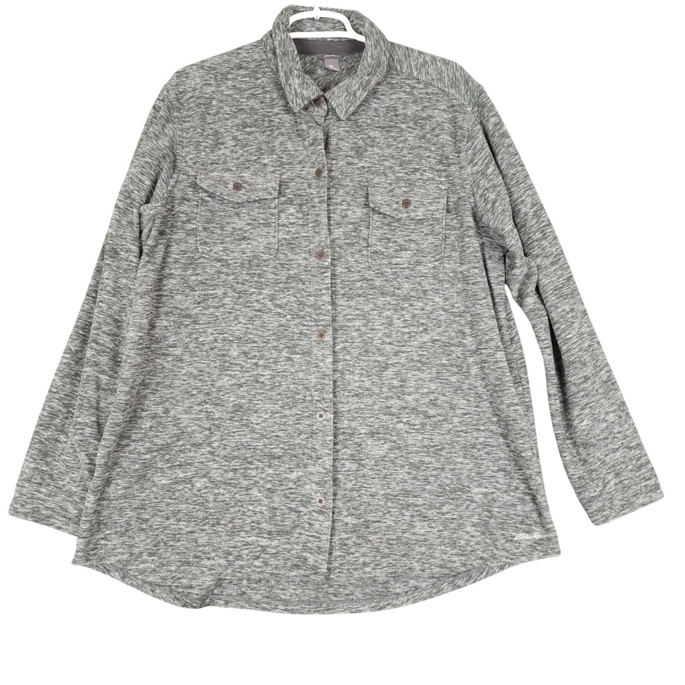 Eddie Bauer Women's XL Heathered Gray Long‎ Sleeve Button Up Shirt Fleece